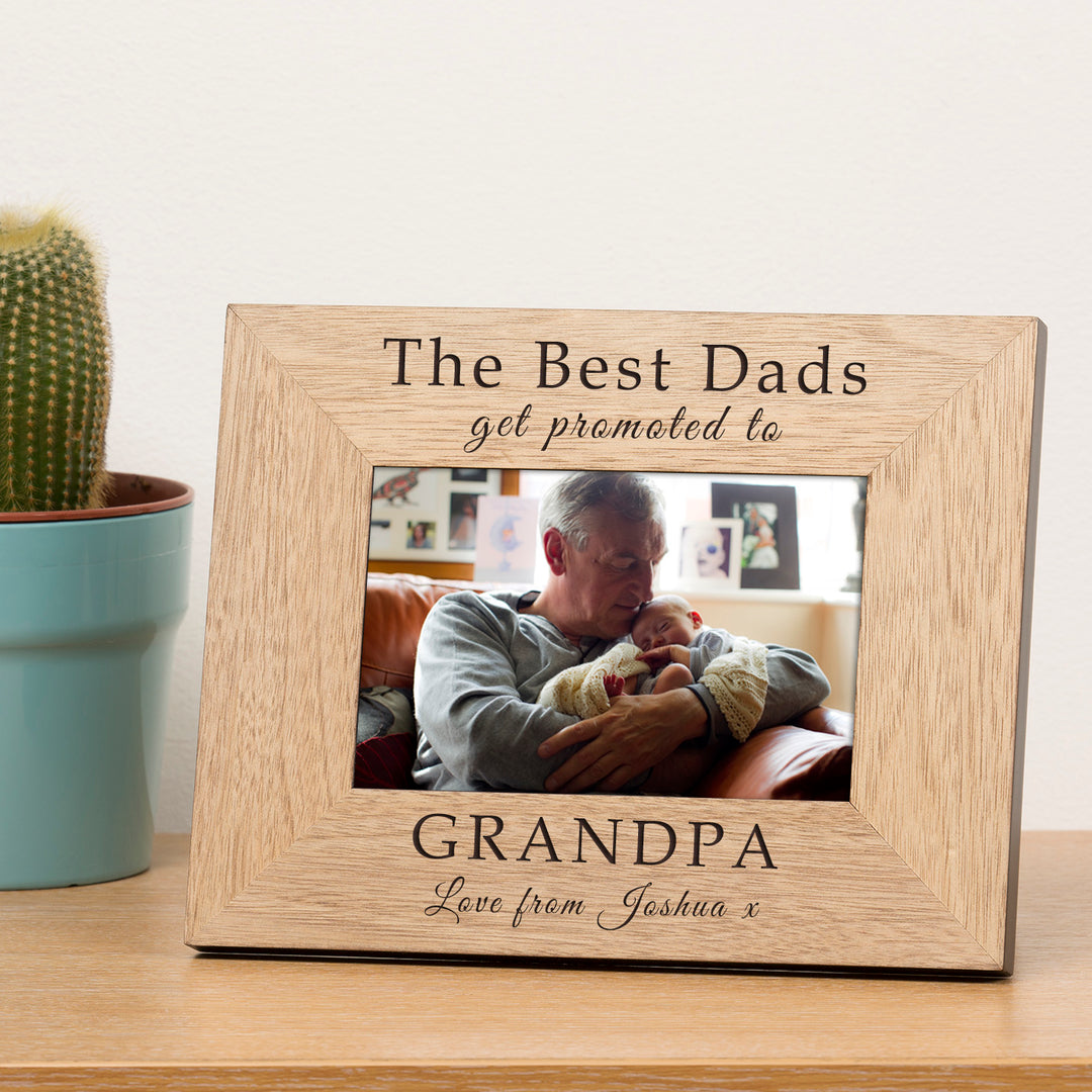 Personalised Best Dads Get Promoted Wood Photo Frame 6x4