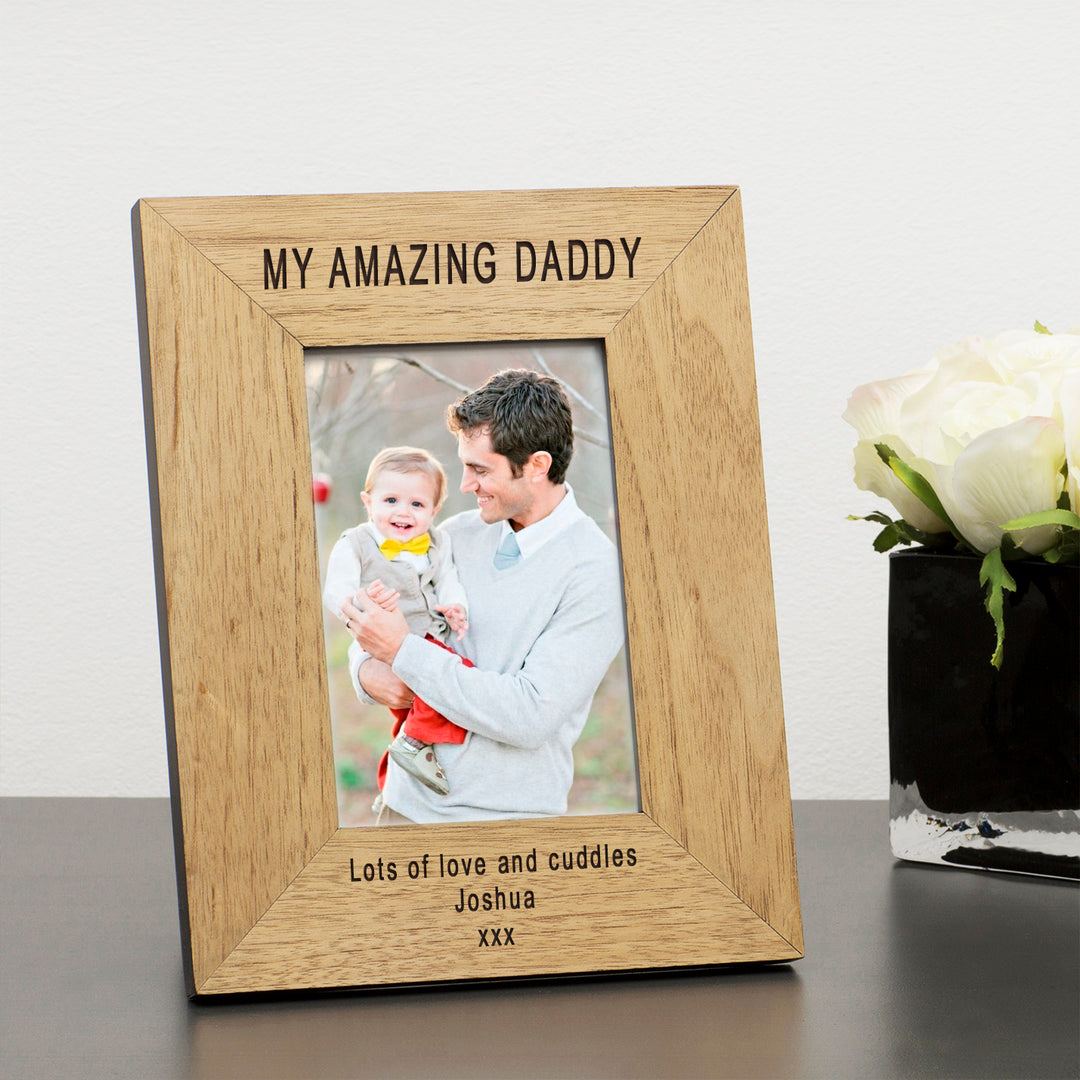 Personalised Amazing Daddy Wooden Photo Frame 7x5