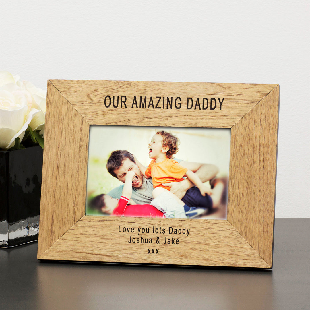 Personalised Amazing Daddy Wooden Photo Frame 6x4