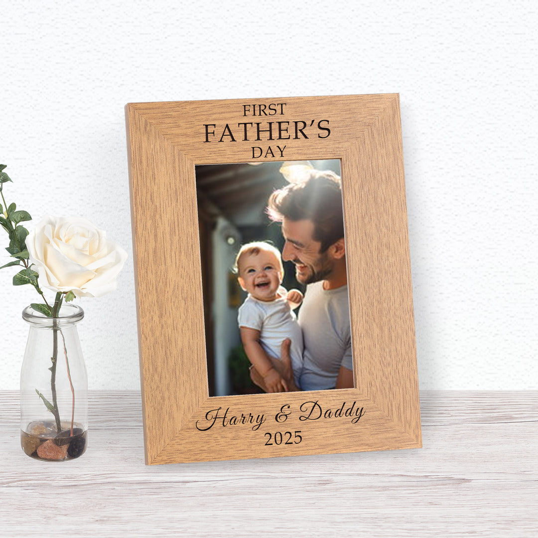 Personalised First Father’s Day Wood Photo Frame 6x4