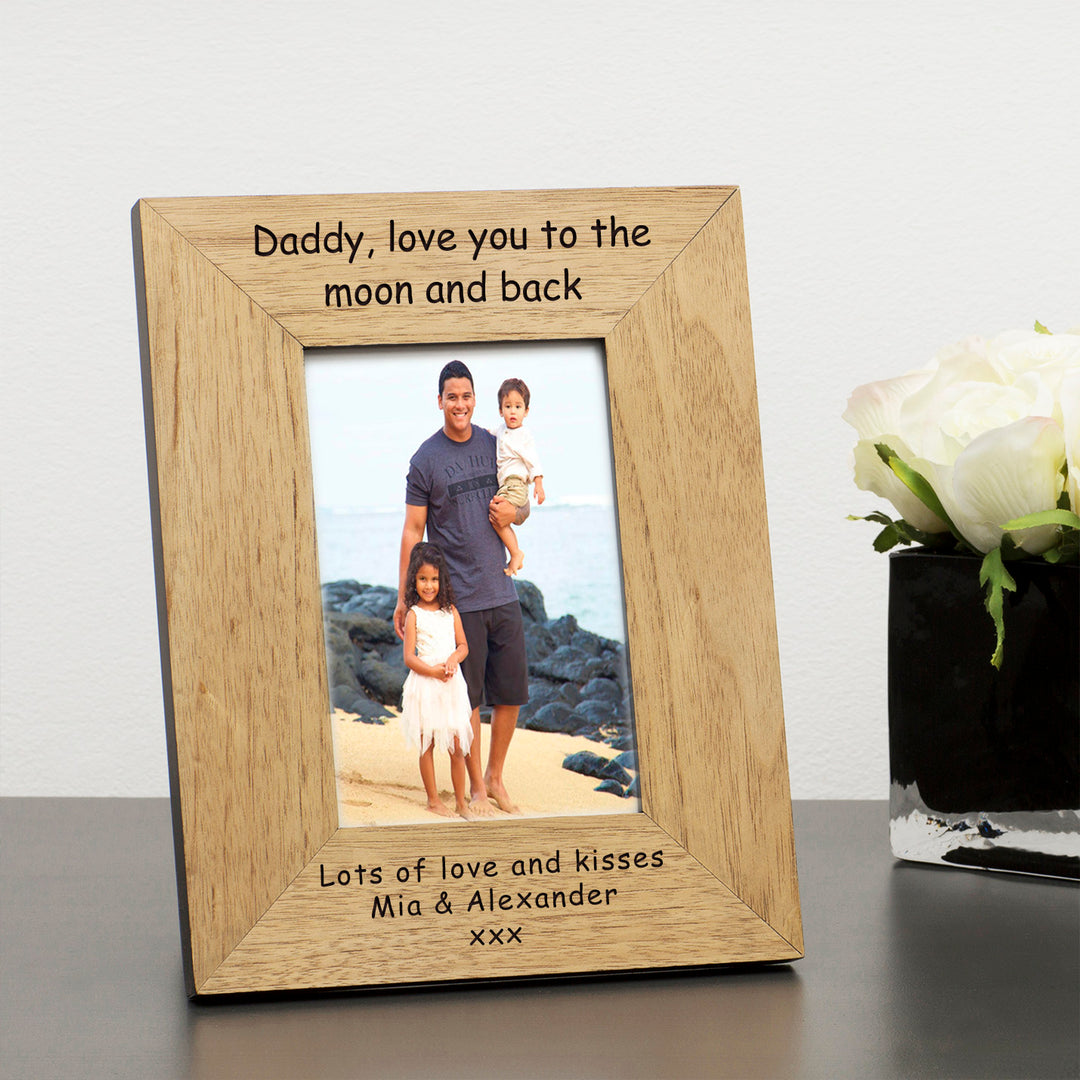 Personalised Daddy Moon and Back Wooden Photo Frame 7x5