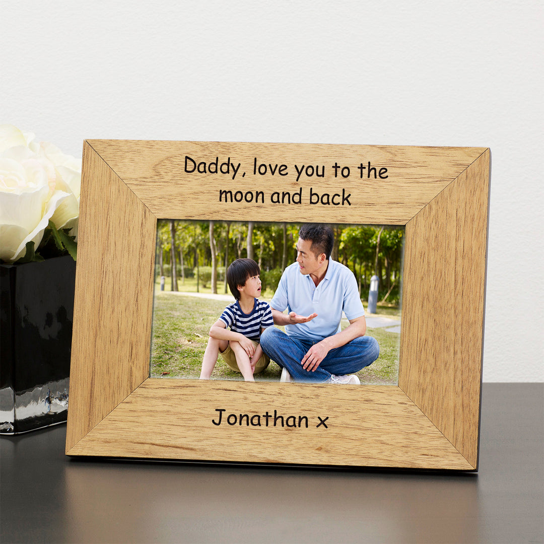 Personalised Daddy Moon and Back Oak Finish Photo Frame 6x4