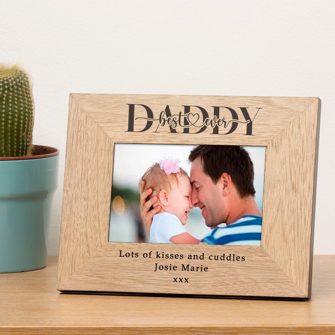 Personalised Best Ever Dad or Daddy Oak Photo Frame 6x4