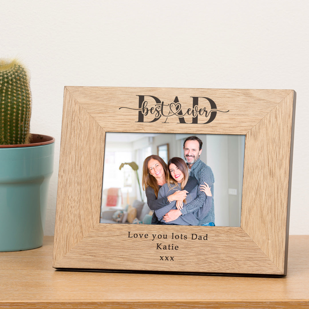 Personalised Best Ever Dad or Daddy Oak Photo Frame 6x4