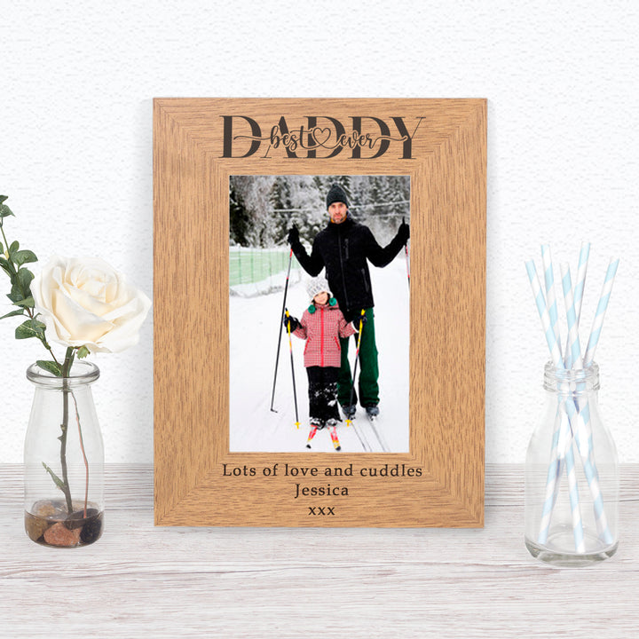 Personalised Best Ever Dad or Daddy Oak Photo Frame 6x4