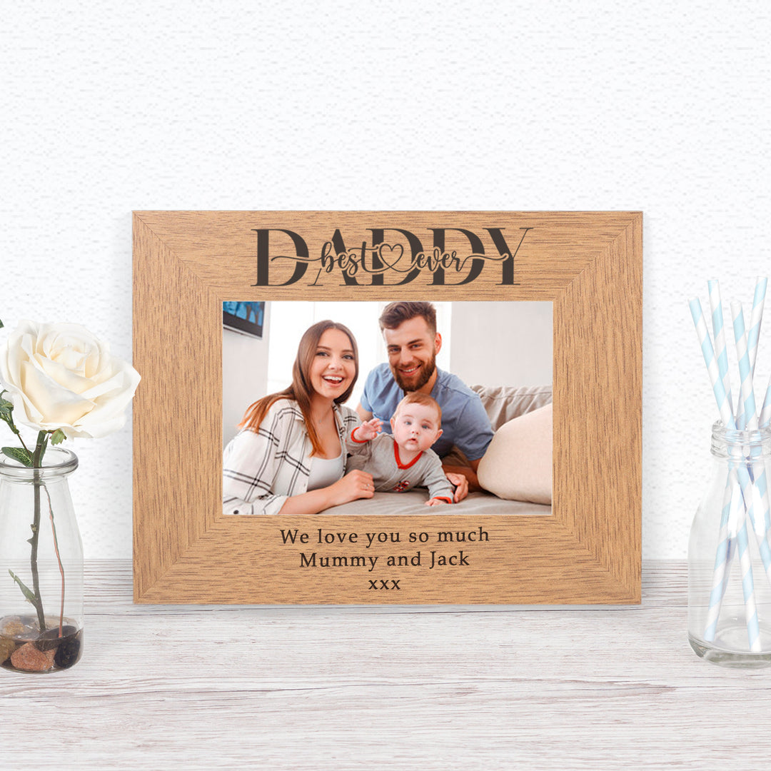 Personalised Best Ever Dad or Daddy Oak Photo Frame 6x4