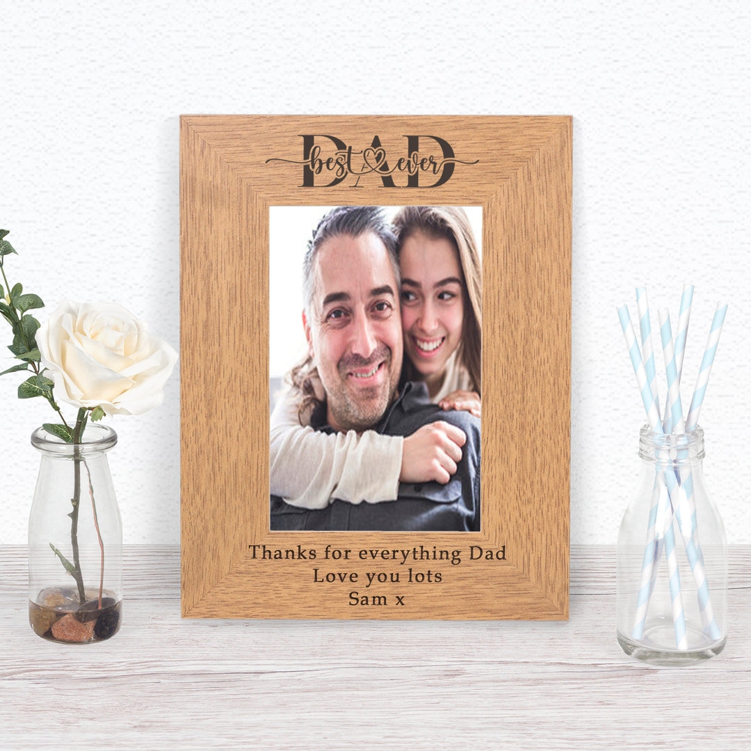 Personalised Best Ever Dad or Daddy Oak Photo Frame 6x4