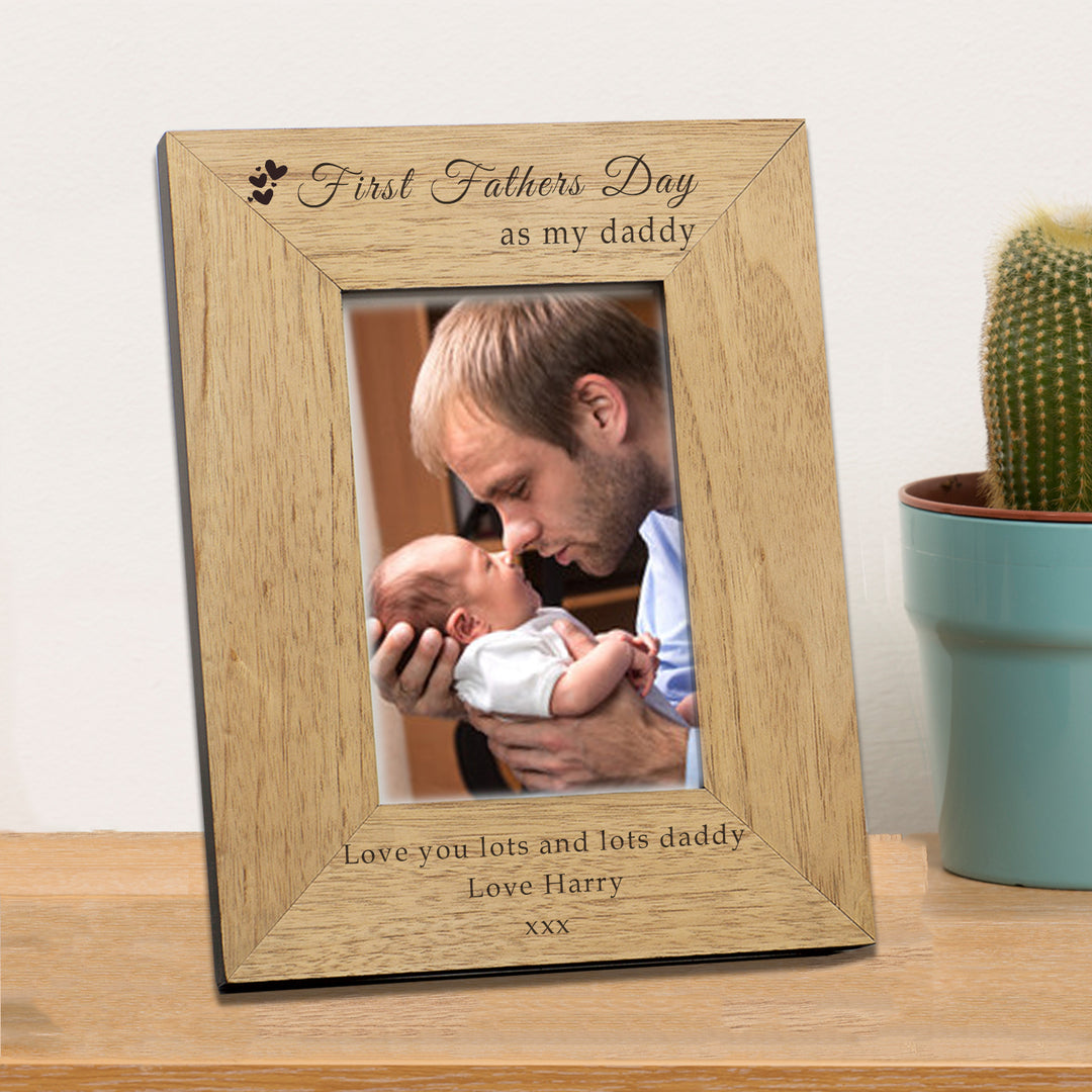 Personalised First Father’s Day Oak Veneer Photo Frame 6x4