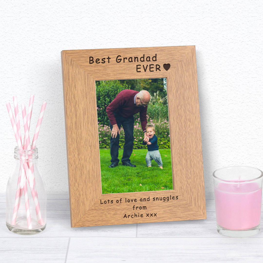 Personalised Best Grandad Ever Wooden Photo Frame 7x5