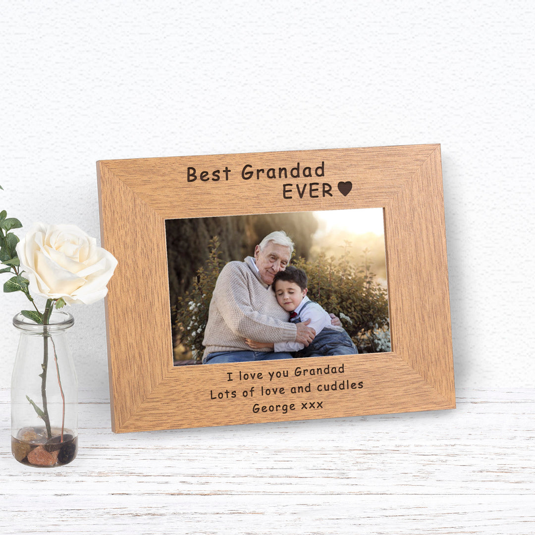 Personalised Best Grandad Ever Oak Finish Photo Frame 6x4