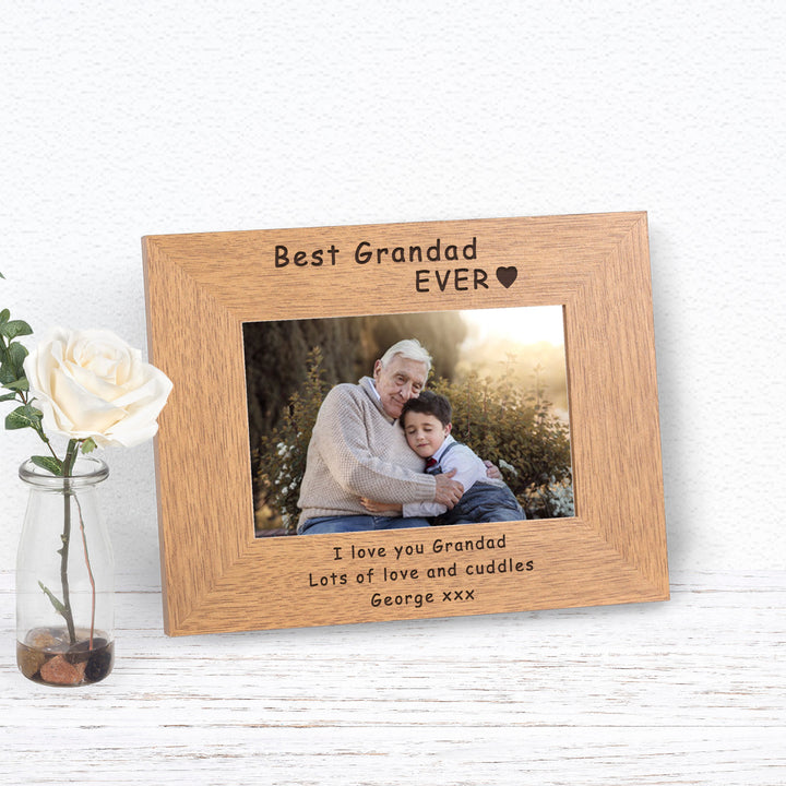 Personalised Best Grandad Ever Oak Finish Photo Frame 6x4