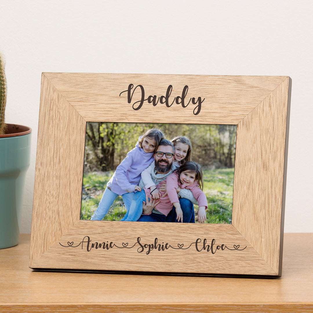 Personalised Daddy &amp; Children’s Names Oak Veneer Photo Frame