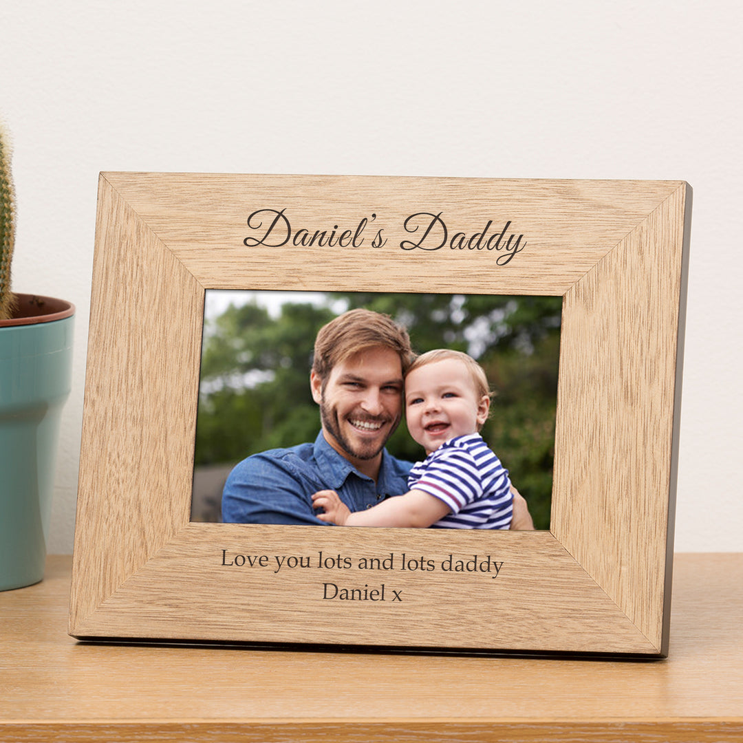 Personalised Daddy Wooden Photo Frame 6x4 with Child&