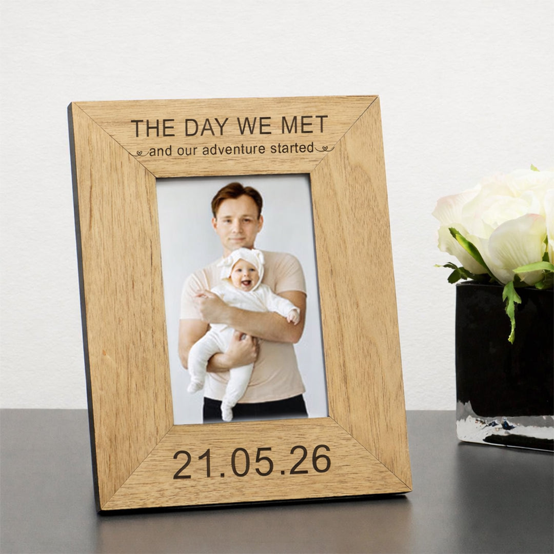 Personalised The Day We Met Oak Veneer Photo Frame 6x4