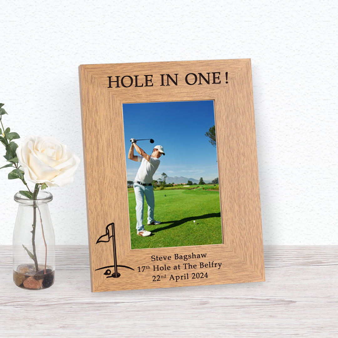 Personalised Hole in One Wood Photo Frame 7x5