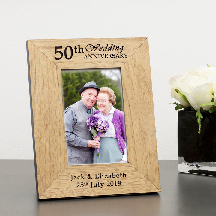 Personalised Wedding Anniversary Year Oak Photo Frame 6x4