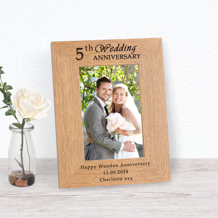 Personalised Wedding Anniversary Year Oak Photo Frame 6x4