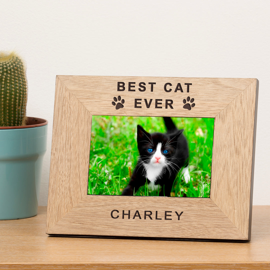 Personalised Best Cat Ever Wooden Photo Frame 7x5