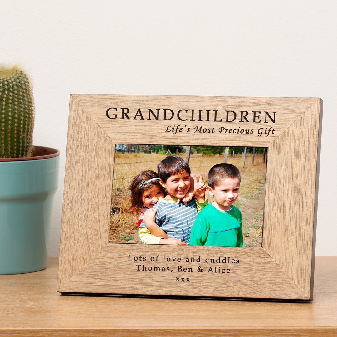 Personalised Grandchildren Oak Finish Photo Frame 6x4