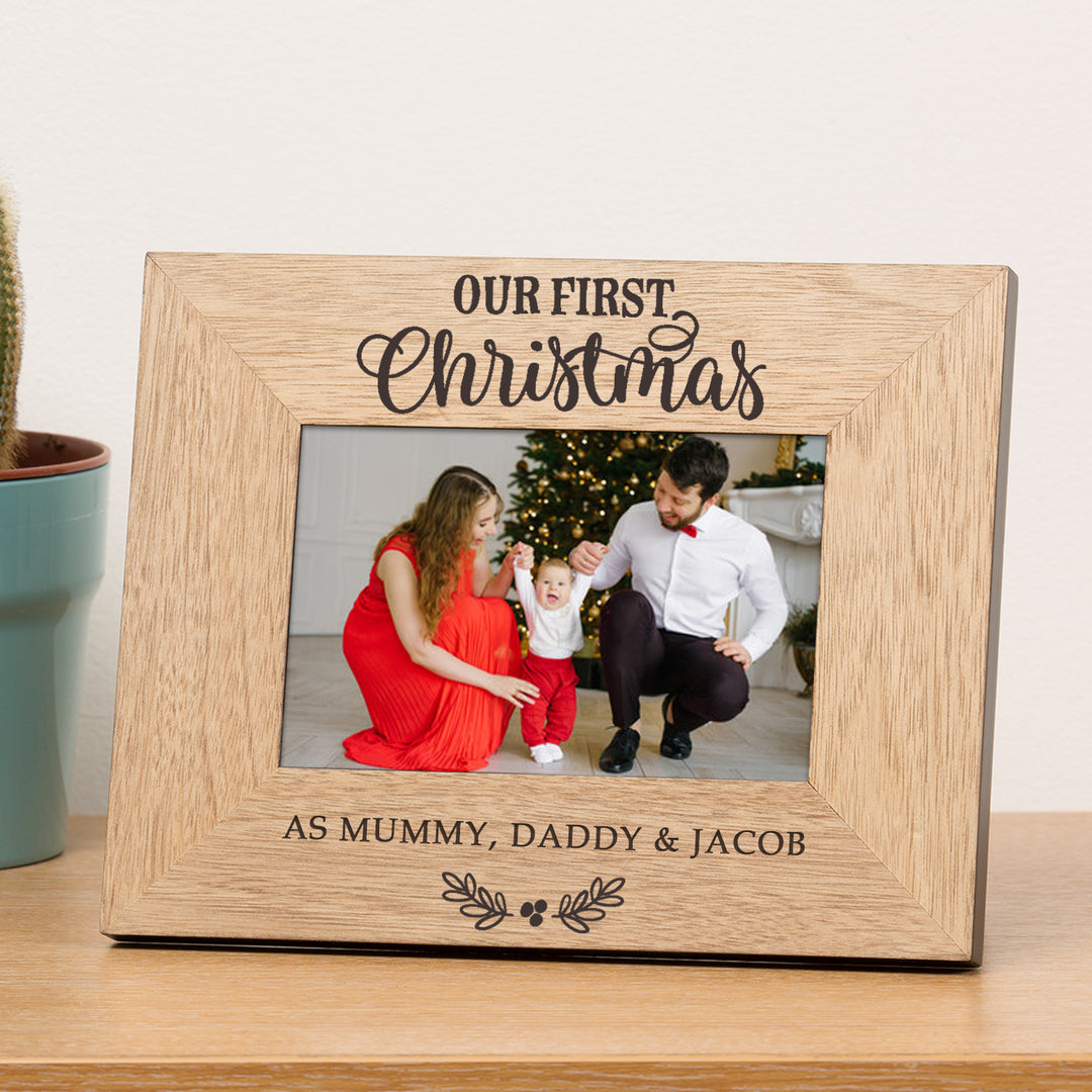 Personalised Our First Christmas Oak Finish Photo Frame 6x4
