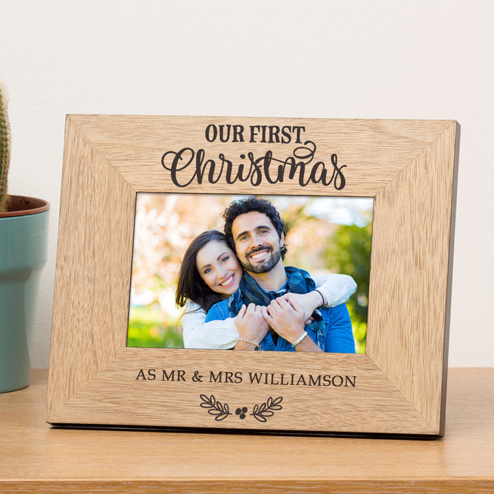 Personalised Our First Christmas Oak Finish Photo Frame 6x4