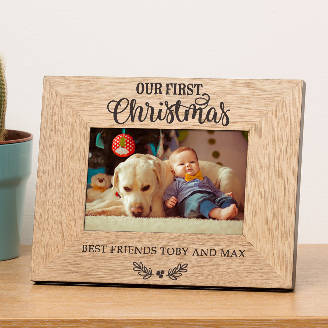 Personalised Our First Christmas Oak Finish Photo Frame 6x4