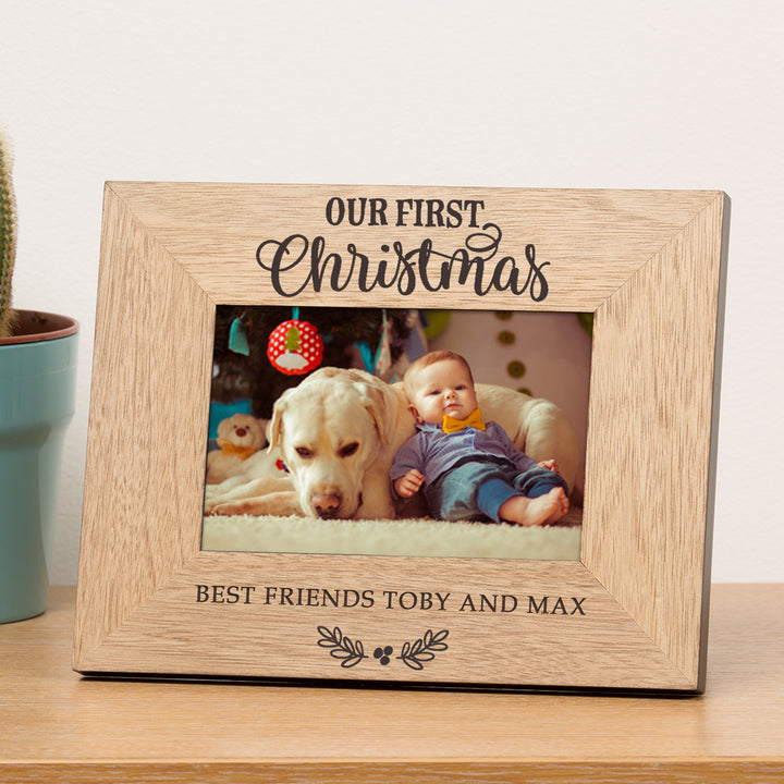 Personalised Our First Christmas Oak Finish Photo Frame 6x4