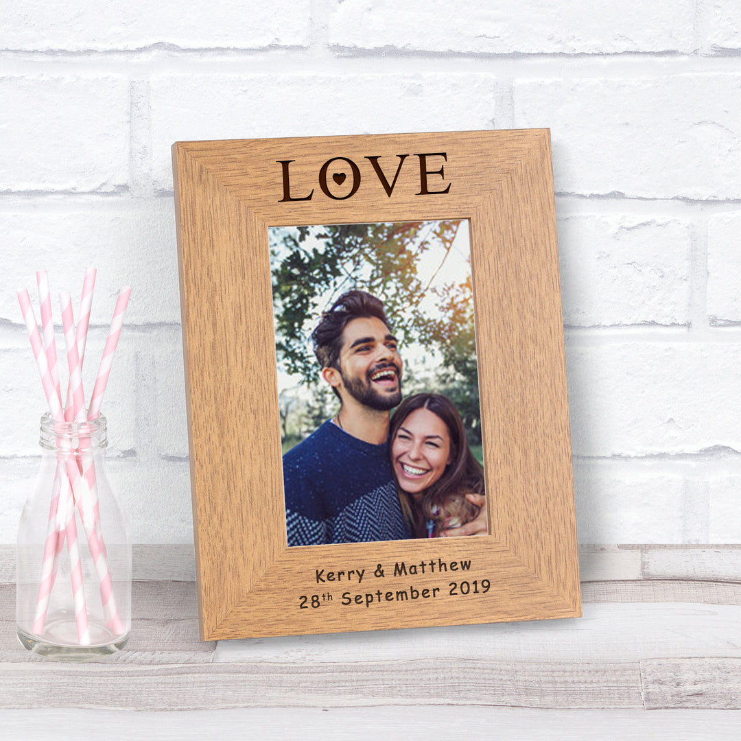 Personalised Love Oak Finish Photo Frame 7x5