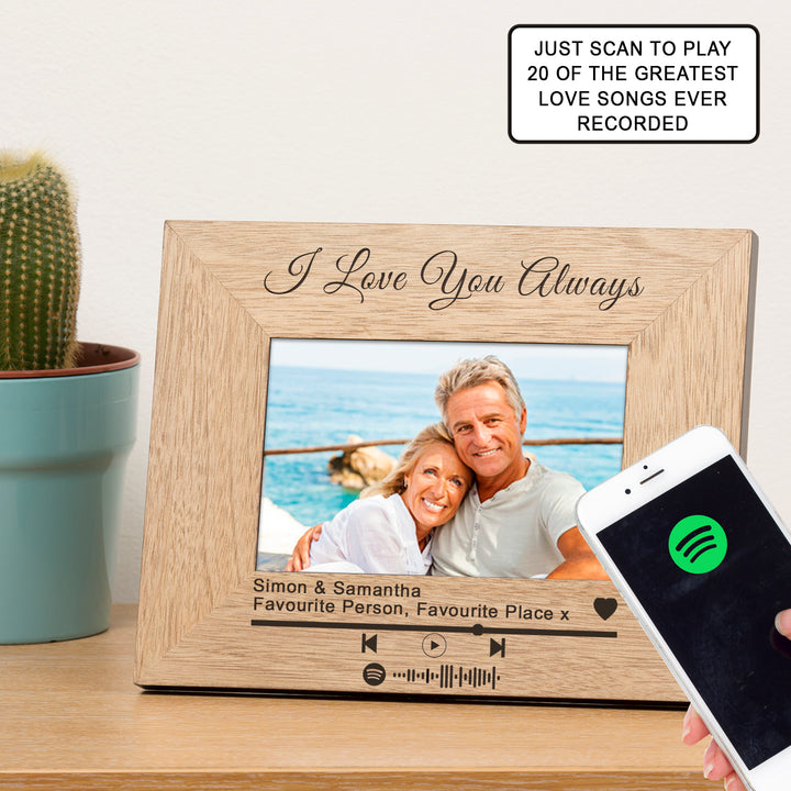 Personalised Love Songs Spotify Code 6x4 Oak Veneer Frame