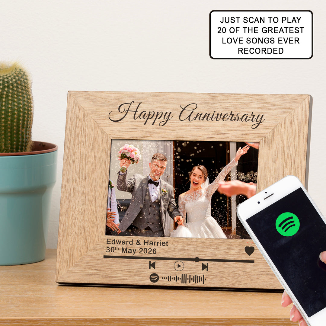 Personalised Love Songs Spotify Code 6x4 Oak Veneer Frame