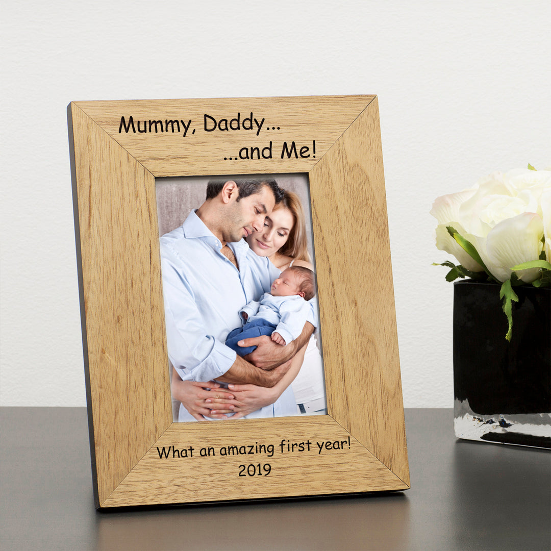 Personalised Mummy Daddy and Me Oak Finish Photo Frame 6x4