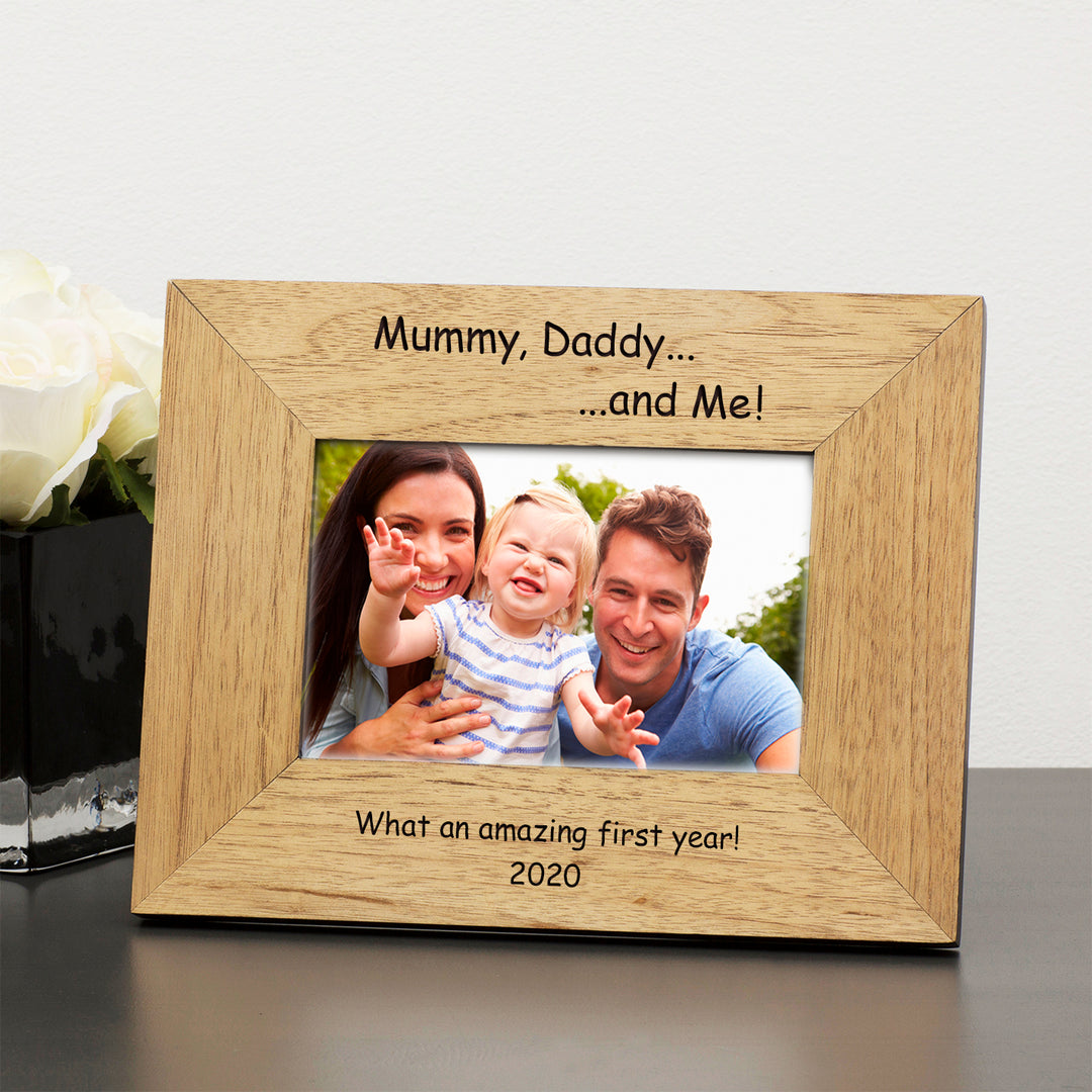 Personalised Mummy Daddy and Me Oak Finish Photo Frame 6x4