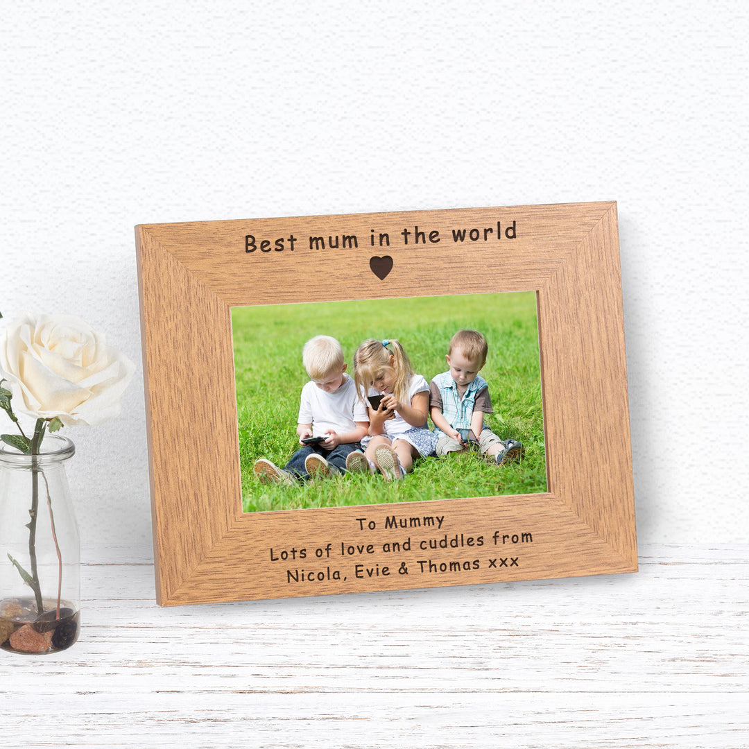 Personalised Best Mum in the World Oak Finish Photo Frame 7x5
