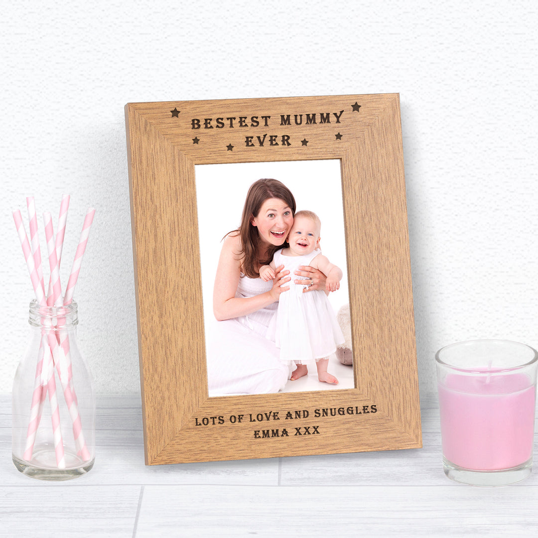Personalised Bestest Mummy Ever Oak Finish Photo Frame 7x5