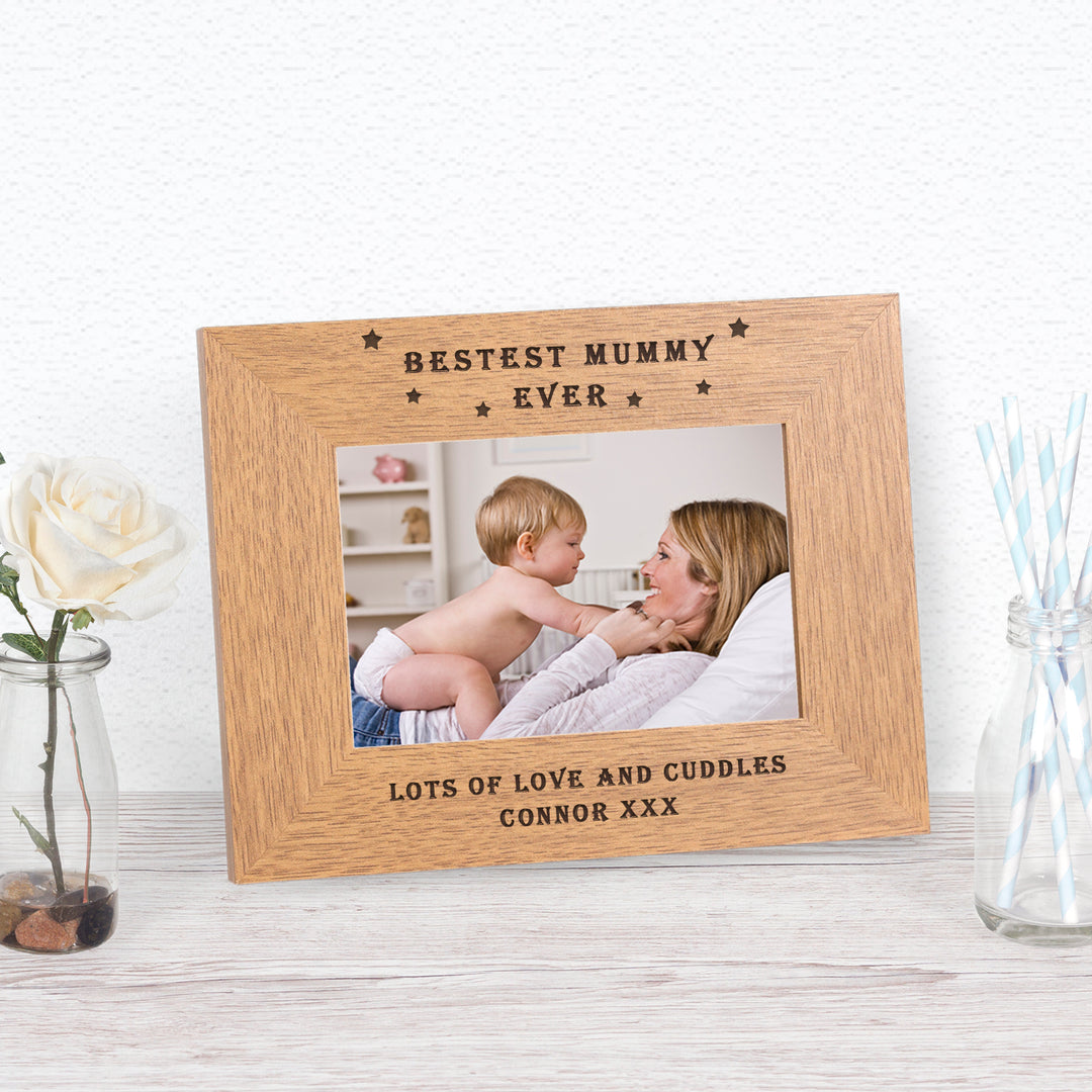 Personalised Bestest Mummy Ever Wooden Photo Frame 6x4