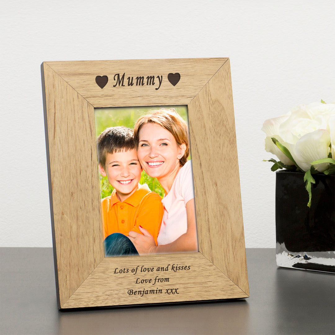 Personalised Oak Finish 6x4 Photo Frame with Engraved Message