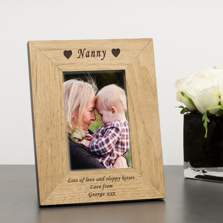 Personalised Oak Finish 6x4 Photo Frame with Engraved Message
