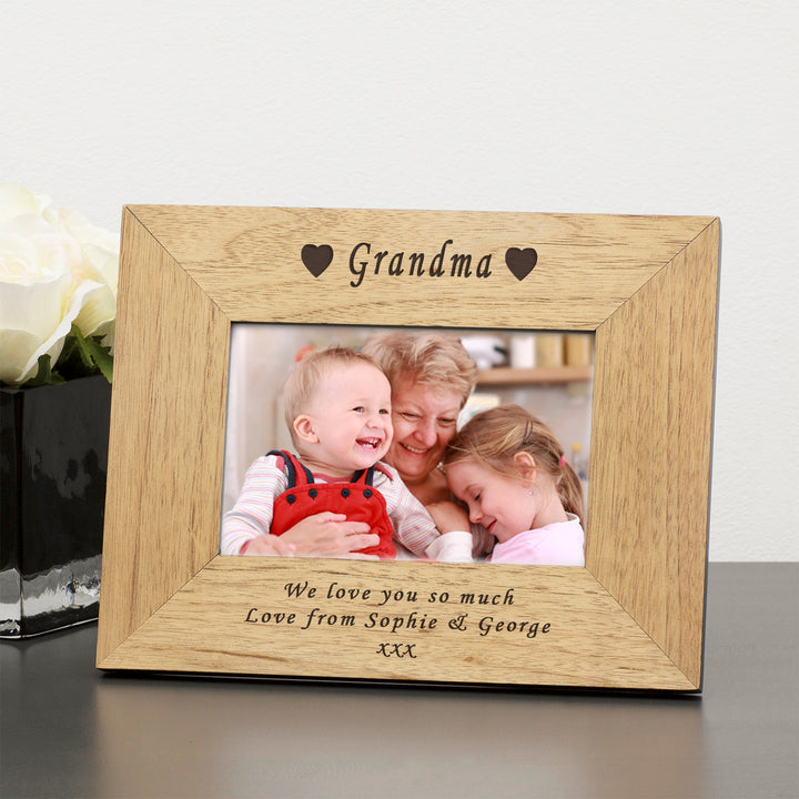 Personalised Oak Finish 6x4 Photo Frame with Engraved Message