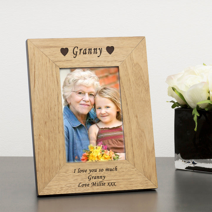 Personalised Oak Finish 6x4 Photo Frame with Engraved Message