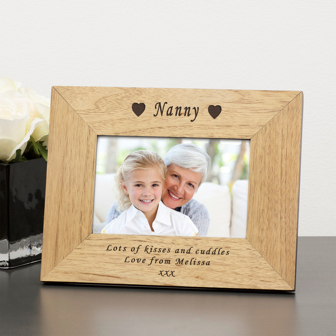 Personalised Oak Finish 6x4 Photo Frame with Engraved Message