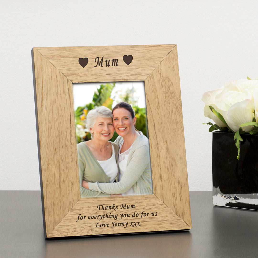 Personalised Oak Finish 6x4 Photo Frame with Engraved Message
