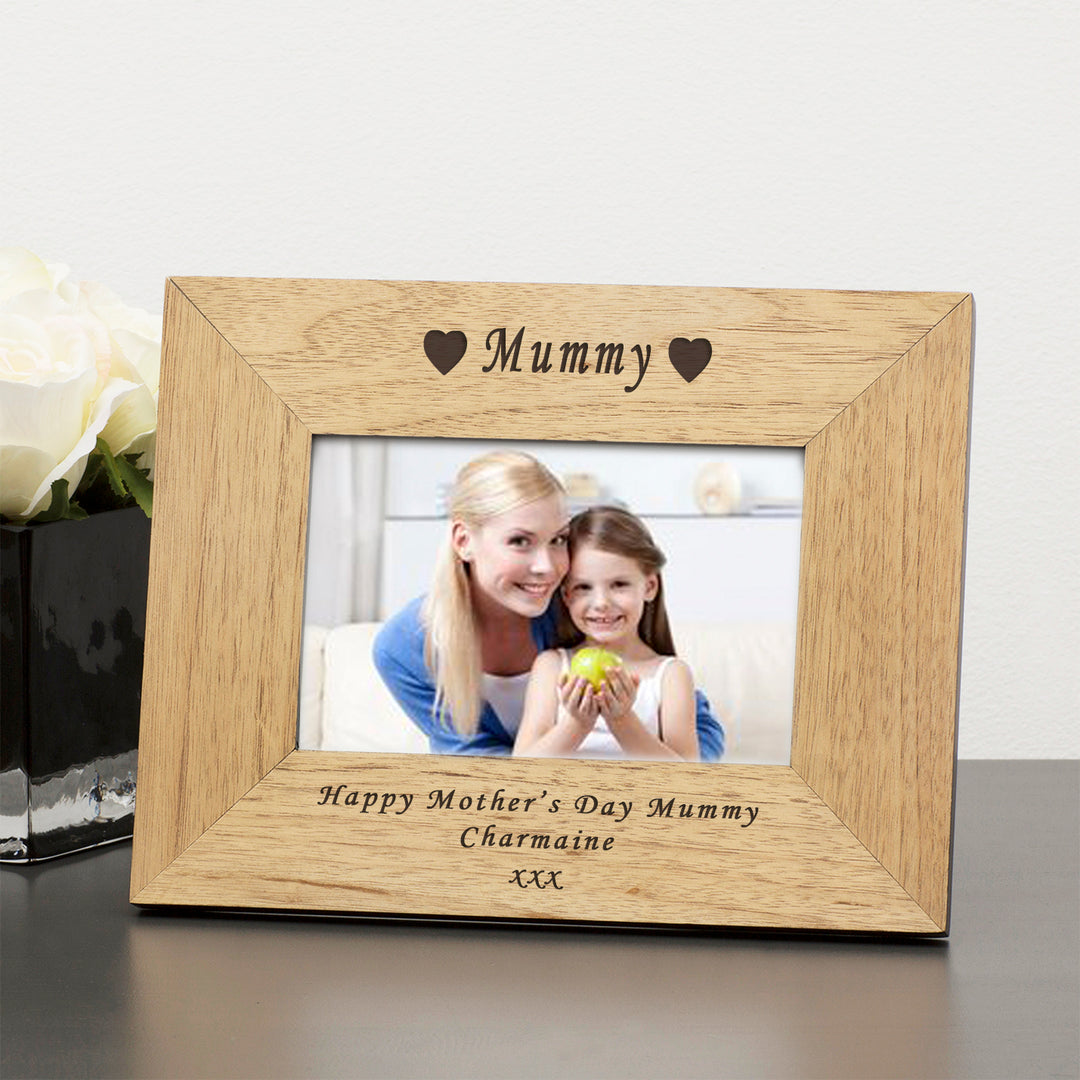 Personalised Oak Finish 6x4 Photo Frame with Engraved Message