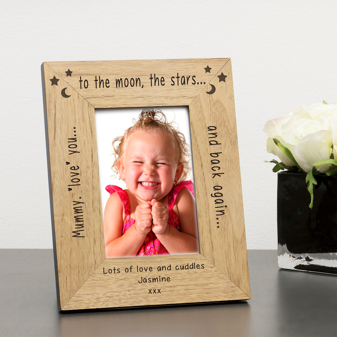 Personalised Mummy Moon and Stars Oak Photo Frame 7x5