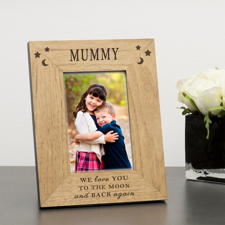 Personalised Moon and Back Wooden 6x4 Photo Frame