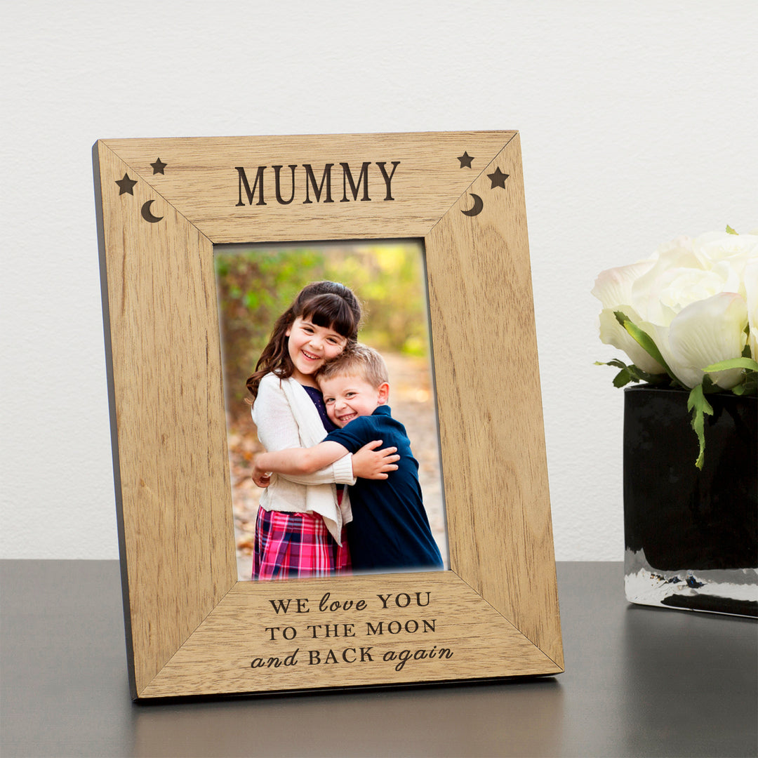 Personalised Moon and Back Oak Finish Photo Frame 7x5