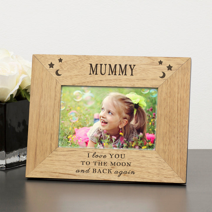 Personalised Moon and Back Wooden 6x4 Photo Frame