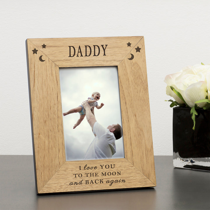 Personalised Moon and Back Wooden 6x4 Photo Frame