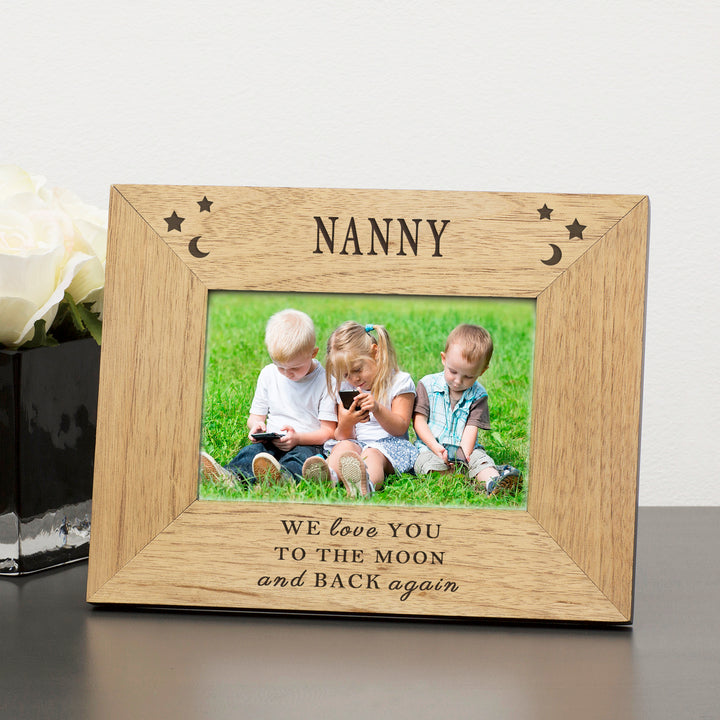 Personalised Moon and Back Wooden 6x4 Photo Frame