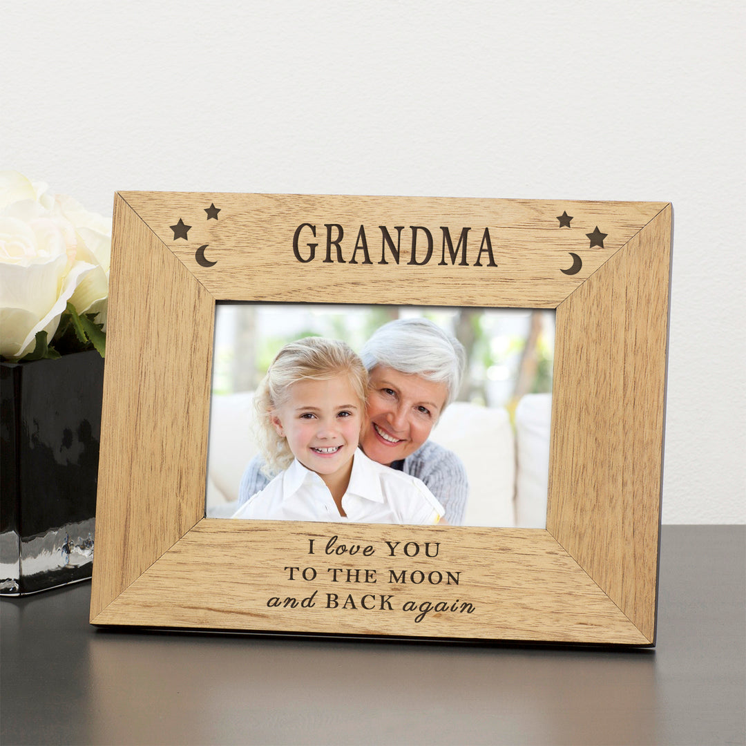 Personalised Moon and Back Wooden 6x4 Photo Frame