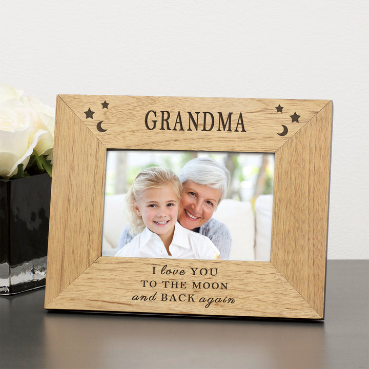 Personalised Moon and Back Wooden 6x4 Photo Frame